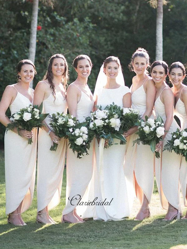 Spaghetti Straps Slit Bridesmaid Dresses, Unique Bridesmaid Dresses