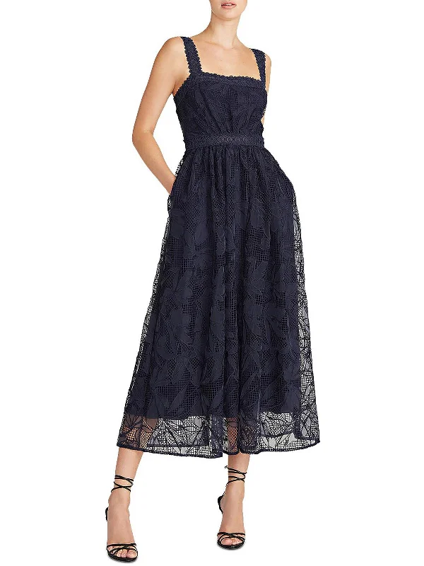 Womens Lace Midi Fit & Flare Dress