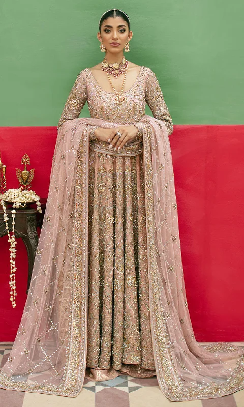 Soft Pink Pakistani Bridal Dress in Pishwas Frock Style