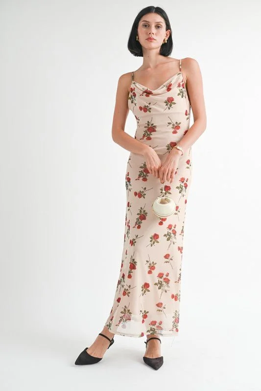 Floral Cowl Neck Maxi Dress