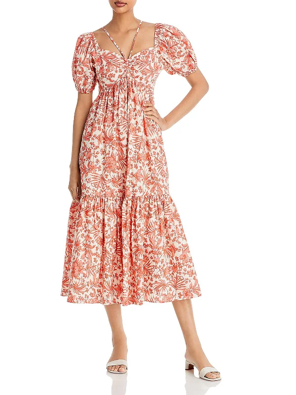 Womens Cotton Floral Midi Dress