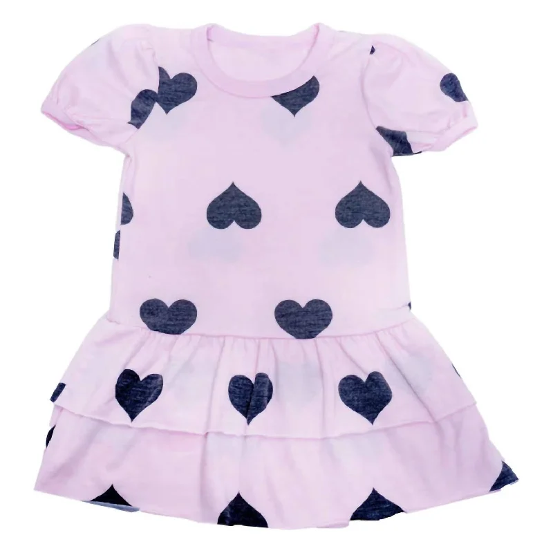 Short Puff Sleeve Heart Dress In Pink