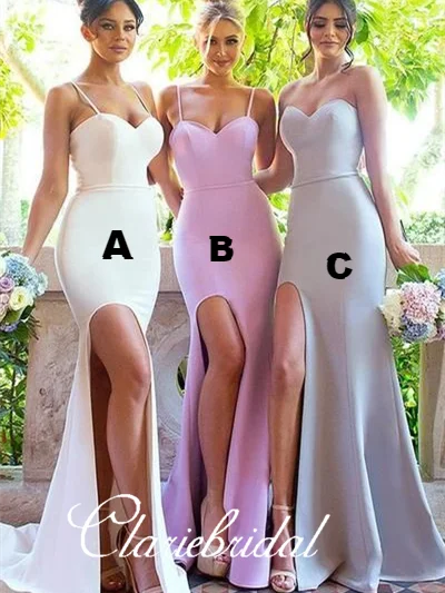 Spaghetti Long Mermaid Side Slit Bridesmaid Dresses