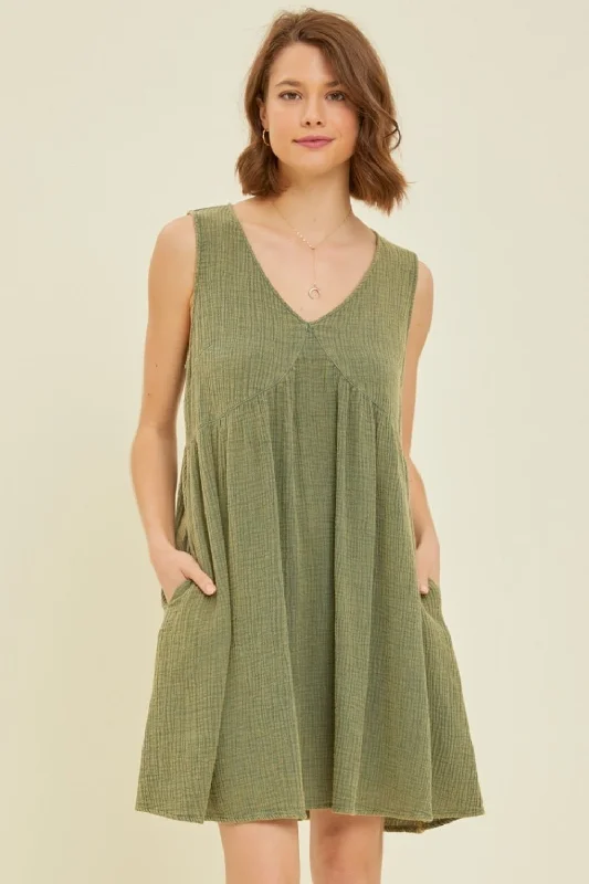 Textured V-Neck Sleeveless Flare Mini Dress