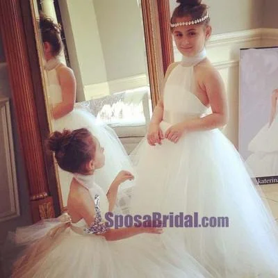 High Neck Custom Backless Lovely Cute Popular Flower Girl Dresses, Junior Bridesmaid Dresses, FG112