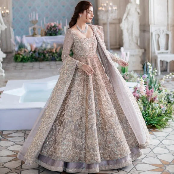 Embellished Lilac Lehenga Gown Pakistani Bridal Wear