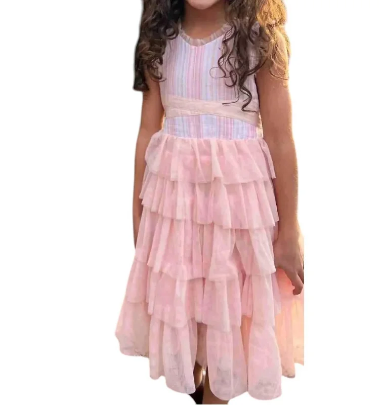 Girls Tulle Midi Dress In Pink