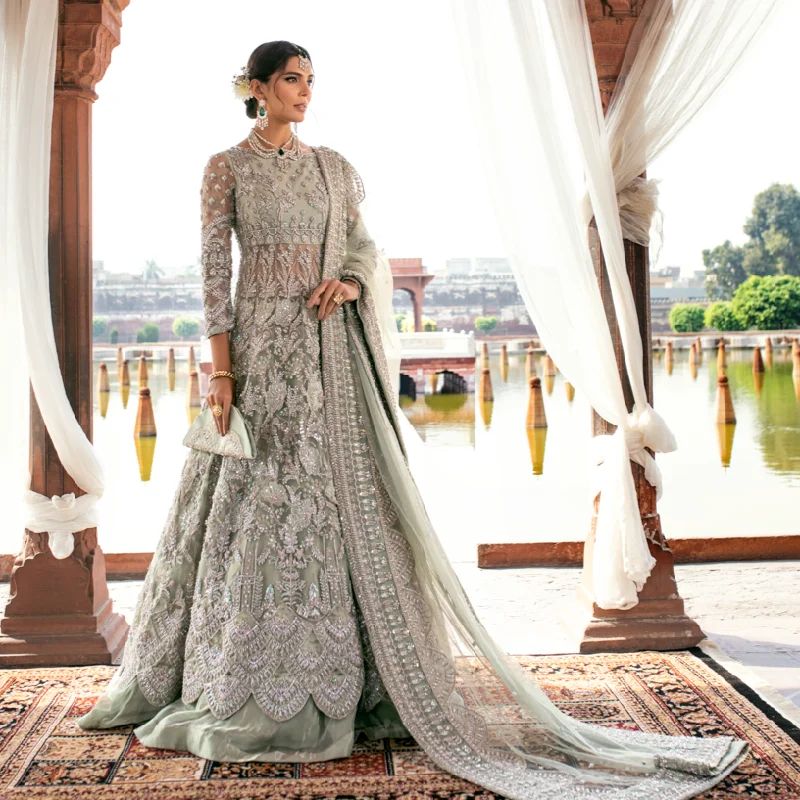 Mint Green Lehenga Gown Pakistani Wedding Dresses