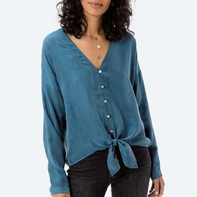 Cupro Tie Front Top (Teal)