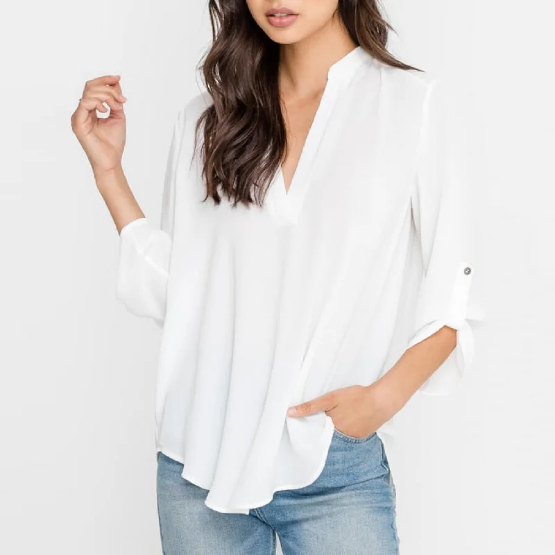 Deep Open V-Neck Top (Ivory)